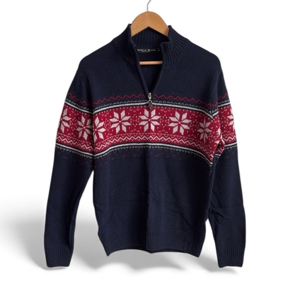 Daniele Blasi Made in Italy Wool Nordic Fair Isle Quarter Zip Sweater M